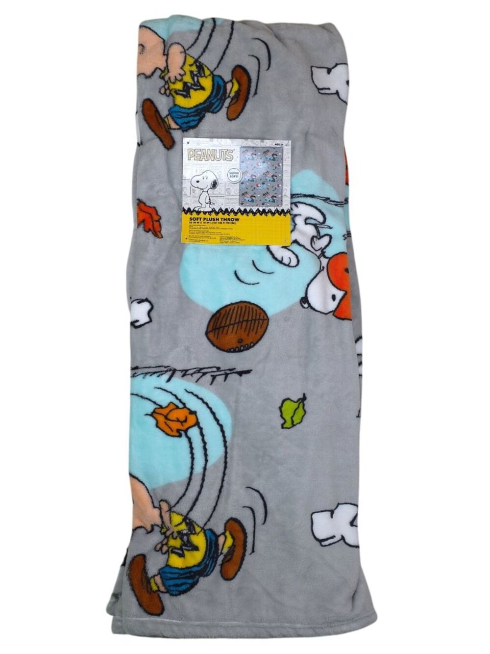 Peanuts Snoopy Soft Plush Throw Blanket 50" X 70" Gray Fall Football Design